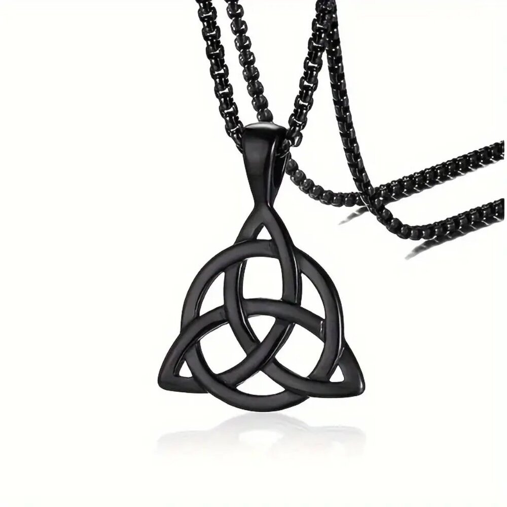 Black Celtic Trinity Knot Pendant Necklace